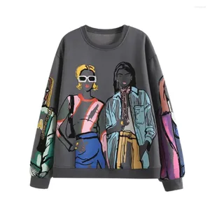 Kobiet bluzy bakourne Zach Ailsa 2024 Spring Product Casual Loose Chark Cartoon Cartoon Postacie Sweter z długim rękawem