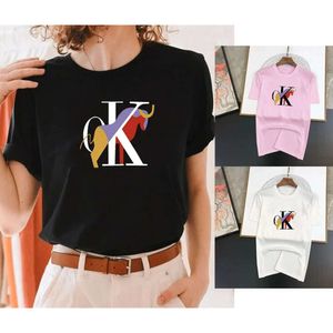 Women's Oversized Summer 100% Cotton T-shirt Letter Print Men's Clothing Classic Fashion Crewneck Short Sleeve Tops F2405 F2405