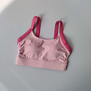 Färgblockering Cross Back Integrated Cup Sports Högstyrka Shock-Absorbing Bag Side Breasts Fiess Bra Yoga Tank Top