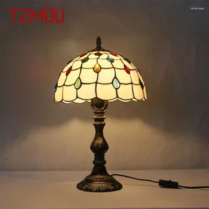Lampy stołowe Temou Tiffany Glass Lampa LED Vintage Fashion Proste biurko lekki wystrój do domu do salonu sypialnia nocna