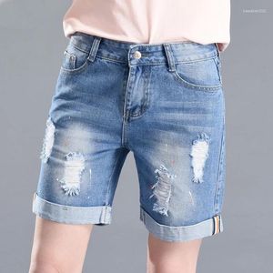 Kvinnors jeans kvinnor sommar blå denim shorts lady rippade hål jean mode casual löst fit kvinna plus size streetwear