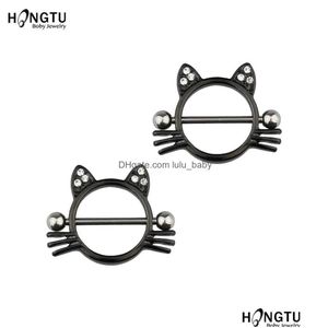 Brustwarzenringe Hongtu 2pcs Katze Piercing Bar Ring Sexy chirurgische Stahl er Punk Strass Frauen Körper Schmuck 14g Drop Lieferung DHTW9