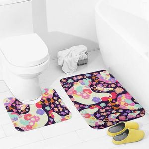 Bath Mats Bathroom Rugs Sets 2 Piece Flower Heart Chicken Absorbent U-Shaped Contour Toilet Rug