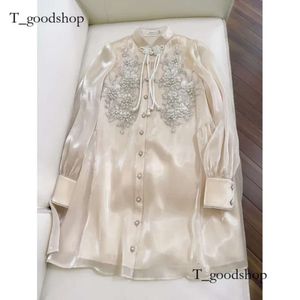 2023 Summer Champagne Solid Color Beaded Dress Long Sleeve Stand Collar Sequins Single-Breasted Mini Casual Dresses 4DD