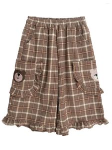 Spodnie damskie vintage retro wełniana wełniana wełniana długość kolan spodni spodnie kreskówki niedźwiedź haft śliczny koronkowy preppy w stylu elastyczna talia