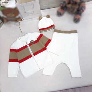 Top newborn jumpsuits Knitted baby bodysuit infant three-piece Size 66-100 zippered cardigan knitted pants Animal Ear Hat Nov05