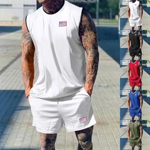 Summer Mens Suit European And American Style Basketball Sports Embroidered Sleeveless Vest Shorts Twopiece Set 240518