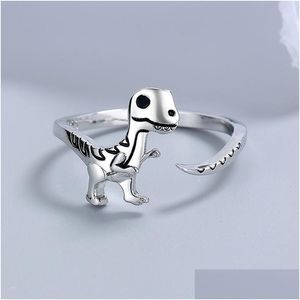 Bandringar mode smycken söt tecknad dinosaurie ring för kvinnor som öppnar justerbar droppleverans dhgarden dhbh8