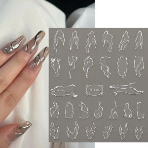 3D Metalic Line Nail Stickers Sliver Thorns Vine Curve Stripe Lines Tape Swirl Sliders Manicure Adhesive Nail Art Decals