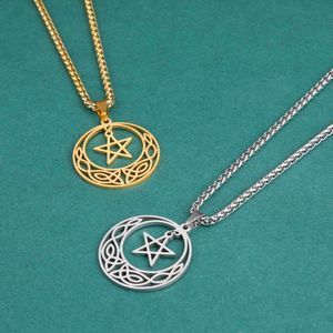 Pentagram Star and Moon colar para homens homens Celtics Knot pingente gargantilha wicca amulet jóias vintage presentes de aniversário
