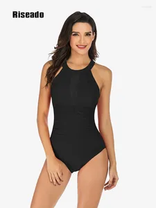 Mesh de moda de banho feminina One Piece Swimsuit Sexy Black Women 2024 High Neck Swimming