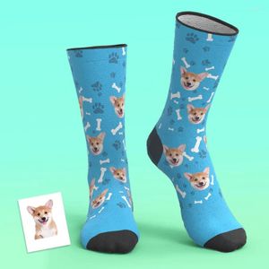 Women Socks Custom Face Dog Relaterade 3D Print Men/Women Casual Funny Novelty Diy Personlig Po Logo Pet Long Presents