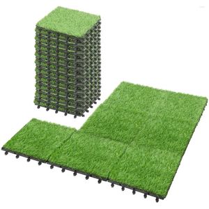 装飾的な花緑の人工草27PCSフローリングタイルインターロックターフ装飾屋外装飾庭園