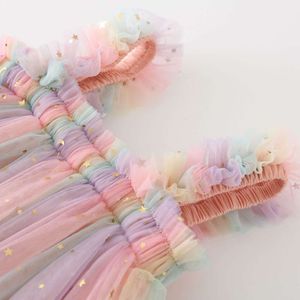1-6t 2024 Toddler Baby dziewczyna księżniczka Rainbow Tiuld Costume Puszysta spódnica Star Sukiena Pasku Gwiazda