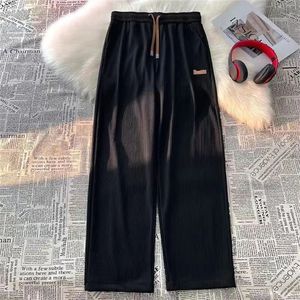 Ins Fashion Summer Thin Casual Ice Silk Straight Leg Pants Large Loose Version Mens Wide Leg Pants Mens Street Pants 240514