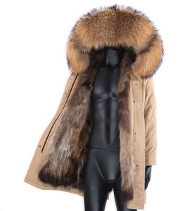 Men039s Real Raccoon Fur Jacket Men Real Fur Parka med avtagbar tvättbjörn päls liner huva vinter lång varm kappa 2012046475096