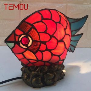 Lampy stołowe Temou Tiffany Glass Lampa LED Kreatywne nowość czerwone małe biurko rybne światło do domu studium sypialni Dekorun