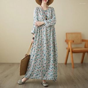 Casual Dresses 2024 Arrival Long Sleeve Thin Print Floral Prairie Chic Holiday Outdoor Travel Style Autumn Dress Fashion Women