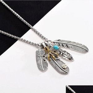 Pendant Necklaces Fashion Jewelry Ins Feather Necklace For Men Women Hip-Hop Street Long Chain Sweater Drop Delivery Pendants Dhgarden Dhr2O