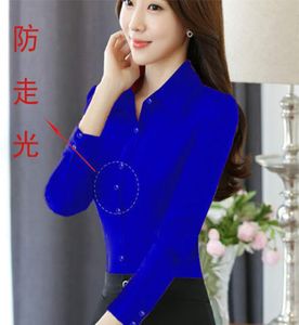 Женщины блузки весна осень Королевская синяя рубашка Женщины с длинным рукавом Большой рукав Красная подкладка Blusas Mujer de Moda 2208107631219