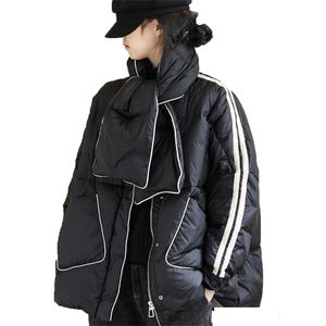 Damska pucha puffer kurtka kobiety luźne czarne kieszenie na zamek błyskawiczne zimowe kaczki gardł