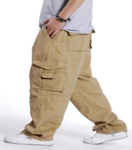 Calça de carga de hip hop moda calças de algodão casual de algodão reto solto de rua de rua larga de rua larga perna larga plus size xxxl man C3326285