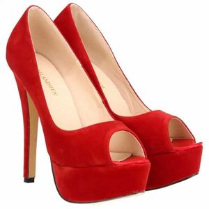Elbise ayakkabıları kadın pompaları moda seksi yüksek topuklu peep toe toe velvet pompa platformu bayan akşam kara parti kulüp kırmızı düğün ayakkabıları h240521 doq4