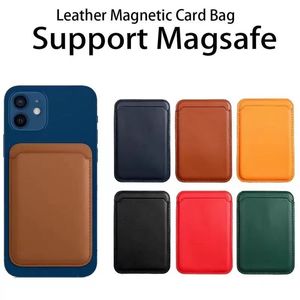 Clipe de cartão de couro da carteira magnética para iPhone 15 14 13 12 Pro Max Plus Mini Magnetic Card Solder Bag Phone Acessórios