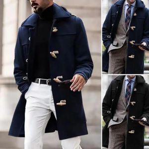 Trendy Gentlemen Trench Coat British Style Men Jacket Coat Mid-length Turndown Collar Single Breasted Windbreaker Coldproof