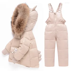 Clothing Sets Children Outwear Set Boys Jacket White Duck Down Coats With Pants Cute Cartoon Baby Girl Winter Clothes Warm Light Girls Coat