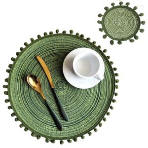 Tapetes de mesa Pompom Placemats e Set Rould Trivet para Dish Vintage Placemat Jute Boho Coasters Bohemia Pads