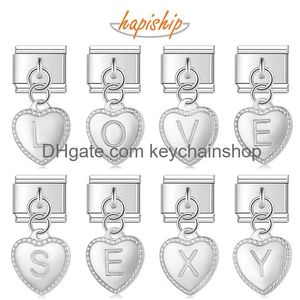 Charms Hapiship 2024 New Women Romantic Heart A-Z 26 Letters Charm Italian Links Fit 9Mm Bracelet Stainless Steel Making Jewelry Dj107 Ot9Cj
