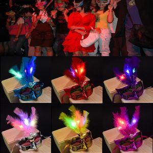 Светлый мигающий светодиодный световой перо маска бабочка, женщины, девочки, венецианские Мард Гра, маски, маски, костюм свадебного фестиваля, 240520