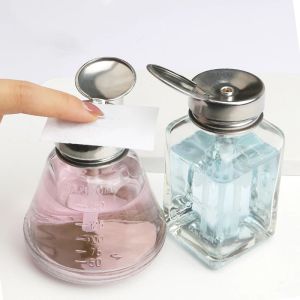 Tryck ner glas tom pump dispenser för nagellack alkoholmakeup remover clear påfyllbar flask flytande rengöringslager förvaring