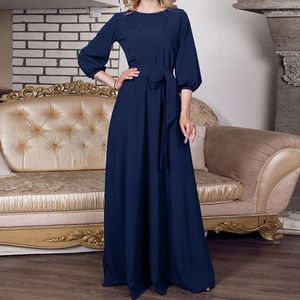 Casual Dresses 2024 Autumn Vintage Bow Tie Dress Women Lantern Sleeve Long Party Elegant golvlängd Vestidos kvinnlig mantel