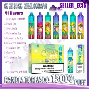 Best selling RandM Tornado 15000 Puff Disposable E Cigarettes Mesh Coil 25ml Pod Battery Rechargeable Electronic Cigs 0%2%3%5% 41 Flavors 15K Puffs Vaper