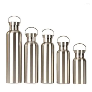 Vattenflaskor rostfritt stål flaskan läcksäker enkel vägg stor kapacitet bred mun sport dricksvaror för cykel vandring termos