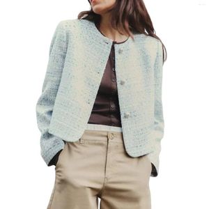 Women's Jackets Long Sleeved Coat Colorful Texture Shoulder Pad Round Neck Small Fragrant Style Single Breasted