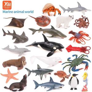Новинка игры Sea Life Animals Megalodon Dolphin Shark Crab Model Model Figures Ocean Aquarium Образовательная игрушка для детей подарок Y240521