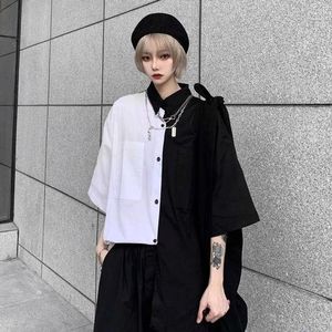 Frauenblusen Xej Harajuku Hemd Boho Bluse für Frauen Schwarz -Weiß Patchwork Top Vintage Kleidung Hip Hop Street Tops Sommer