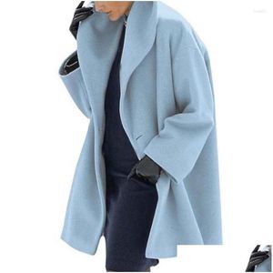 Women'S Wool & Blends Womens Autumn And Winter Woolen Coat Long Sleeve Casual Outwears Fashion Solid Loose Hooded Jacket Drop Delivery Dhsid