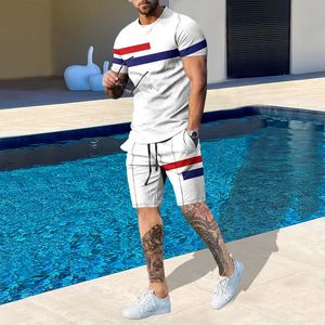 Sumpi Summer Striped Tracking Abbigliamento Maglietta da uomo Shorts Shorts Casual Set a 2 pezzi Abbigliamento da strada oversize 240518