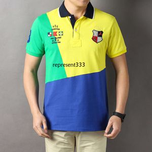 Polo Shirt Men Super Wybuch Nowa koszula polo z krótkim rękawem na męską, nieregularne cięcie i patchwork, kontrastujący kolor, czysty haft bawełniany