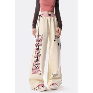 QWEEK Korean High Waist Pants Streetwear Y2K Sweatpants Women Hip Hop Kpop Letter Oversize Jogging Sports Harajuku Outfits 240521