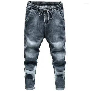Jeans masculinos para homens azul cinza solto apagou a cintura elástica lazer de boa qualidade roupas calças jeans cowboys