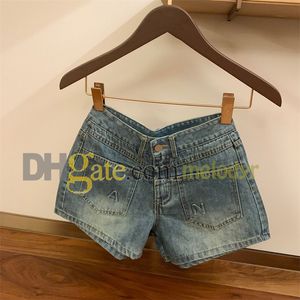 Сексуальные шорты с низкой талией Жаккардовые буквы Голубые джинсовые шорты для женщин летние дышащие стройные брюки с короткими джинсами