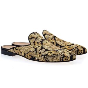 shipping Chinese Free Men leather Loafers Flats handwork yellow embroider Flowers dress Shoes Homecoming Slippers s 669