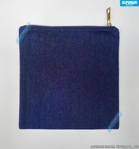 7x10 cala 10 uncji Indigo Blue Twill Dżinsowa torba do makijażu z metalicznym złotym zamkiem błyskawicznym Blue Pure Cotton Denim Torebka z dopasowaniem Blue9817346