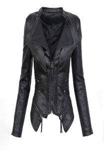 Svart gotisk faux läder pu jacka kvinnor vinter höst mode motorcykel jacka kappa punk blixtlås ytterkläder plus storlek höstrock2570574
