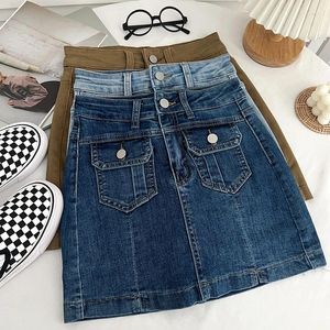 Saias Jeans Design Sense Fashion Moda High Slimming Duple Pocket Denim Skort Bolsa